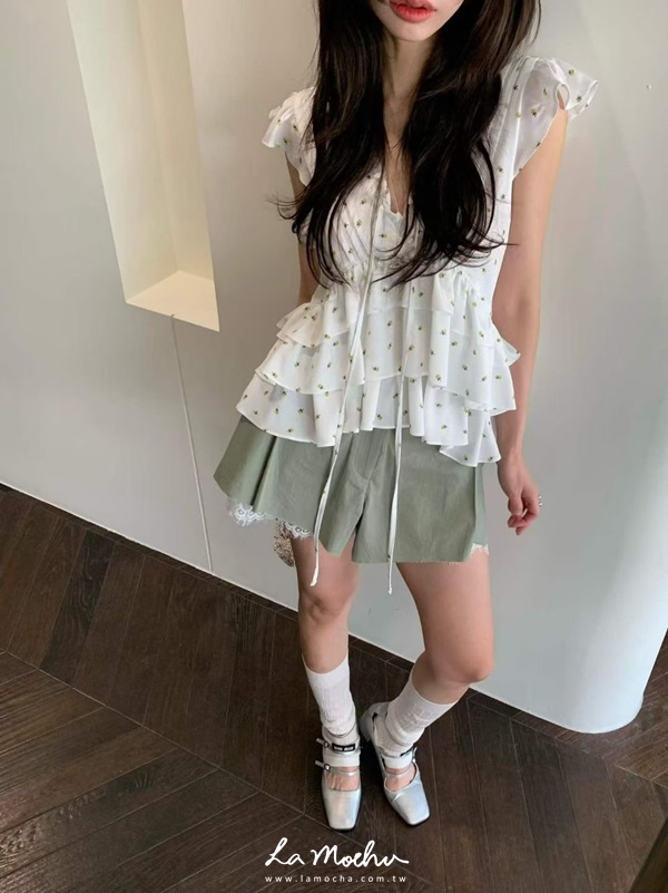 碎花涼感美背蛋糕上衣(花花清單)